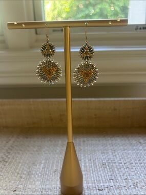 Miguel Ases gold and Silver Beaded Drop Earrings - Designer Style 2.25 inches